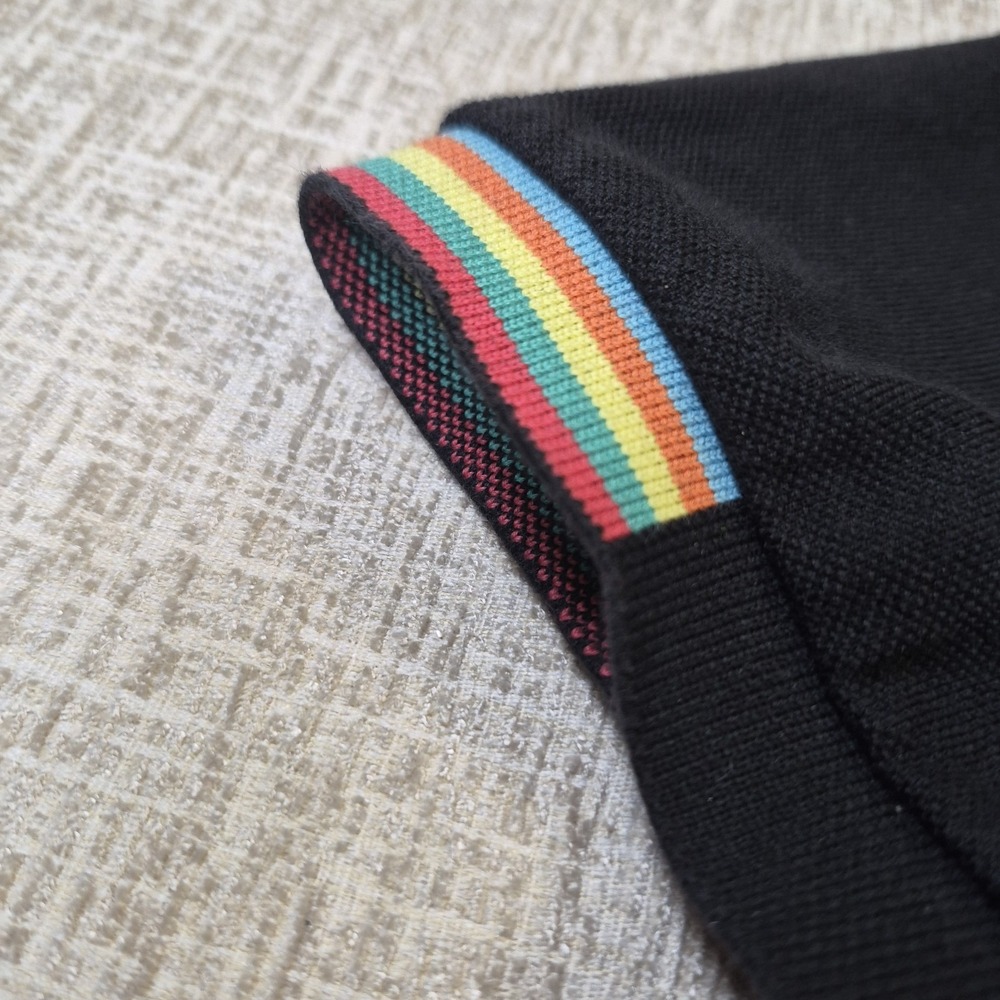 Lacoste Rainbow Trim Polo Shirt Black Mens Size 4 Medium Croc - Picture 5 of 12
